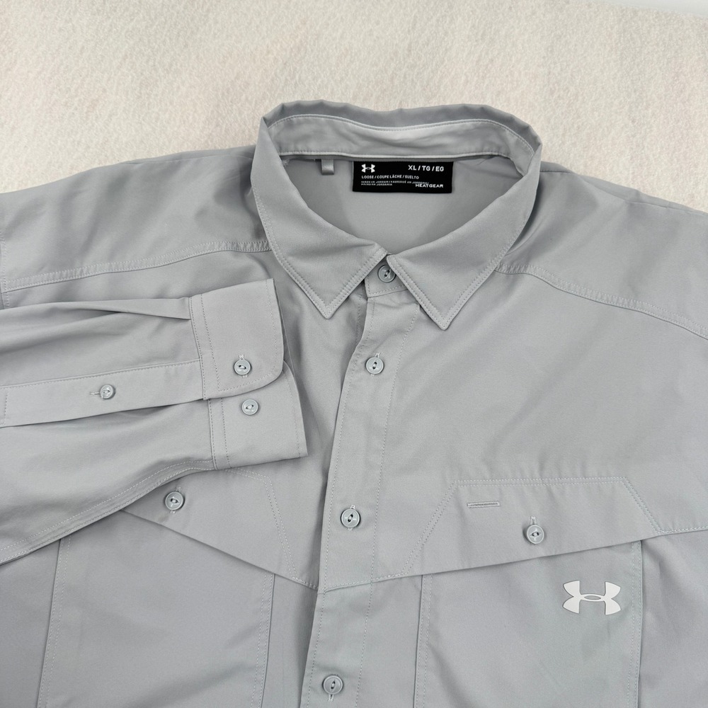 Under Armour Mens XL Gray Long Sleeve Fishing Shirt Loose Ventilated Lightweight
